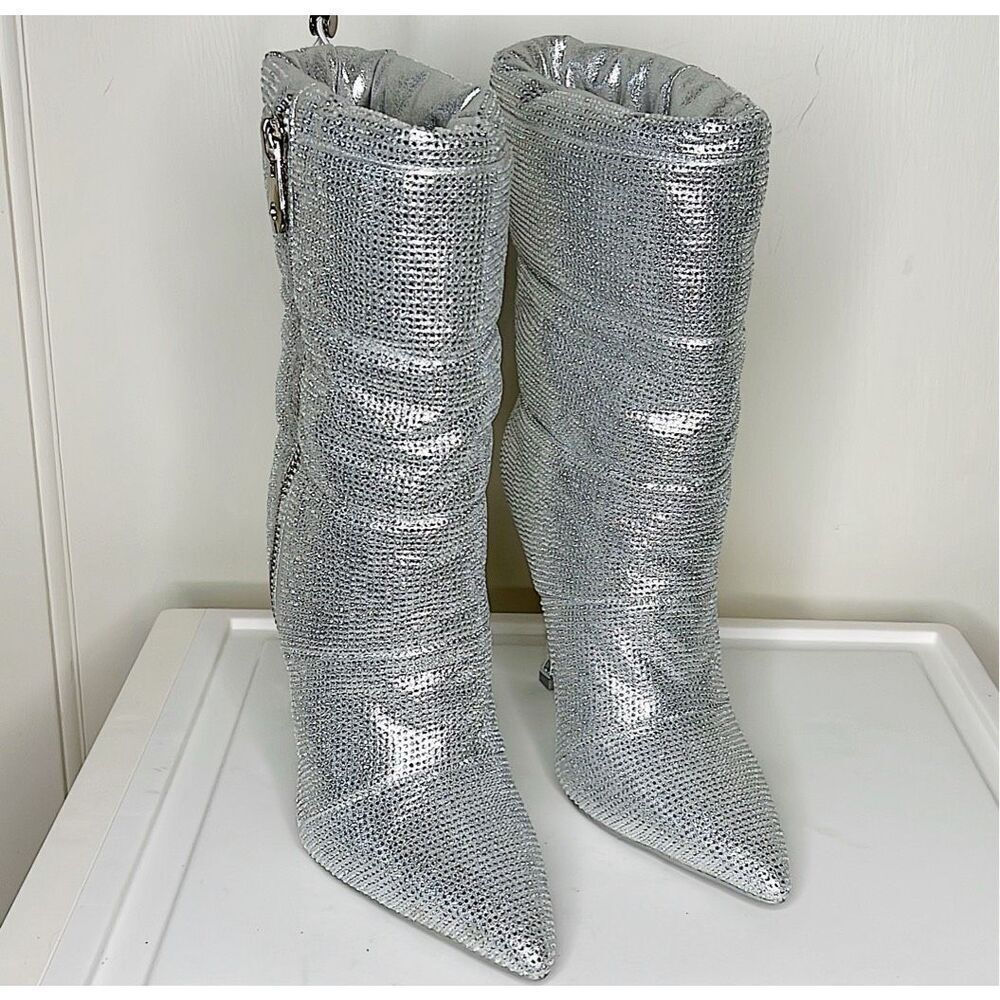 Azalea Wang Gretchen Glitter Heeled Boots New Size 7.5